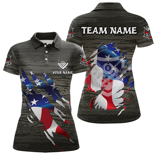 Personalized Grey Grunge American Flag Billiard Shirts For Women Custom Patriotic Billiard Jerseys TDM3379