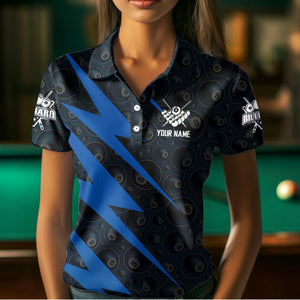 Personalized Blue Billiard Jerseys For Women Custom Best Billiard Pool Team Polo & Quarter Zip Shirts TDM3381