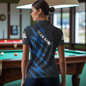 Personalized Blue Billiard Jerseys For Women Custom Best Billiard Pool Team Polo & Quarter Zip Shirts TDM3381