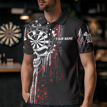 Load image into Gallery viewer, Retro American Flag Grunge Skull Darts Polo &amp; Quarter Zip Custom Dart Shirts For Men Darts Jerseys TDM3383
