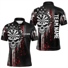Load image into Gallery viewer, Retro American Flag Grunge Skull Darts Polo &amp; Quarter Zip Custom Dart Shirts For Men Darts Jerseys TDM3383