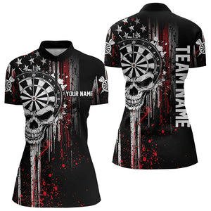 Retro American Flag Grunge Skull Darts Polo & Quarter Zip Custom Dart Shirts For Women Darts Jerseys TDM3383