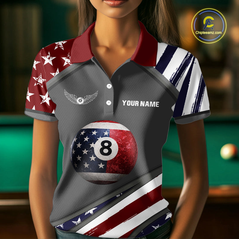 Patrioitc 8 Ball Pool Women Billiard Polo & 1/4-Zip Shirt Personalized Billiard Team Jersey NYN2376