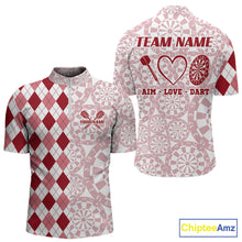 Load image into Gallery viewer, Aim Love Darts Custom Red Argyle Men Darts Polo &amp; 1/4 Shirts, Funny Darts Shirts Darts Team Jersey TDM5661
