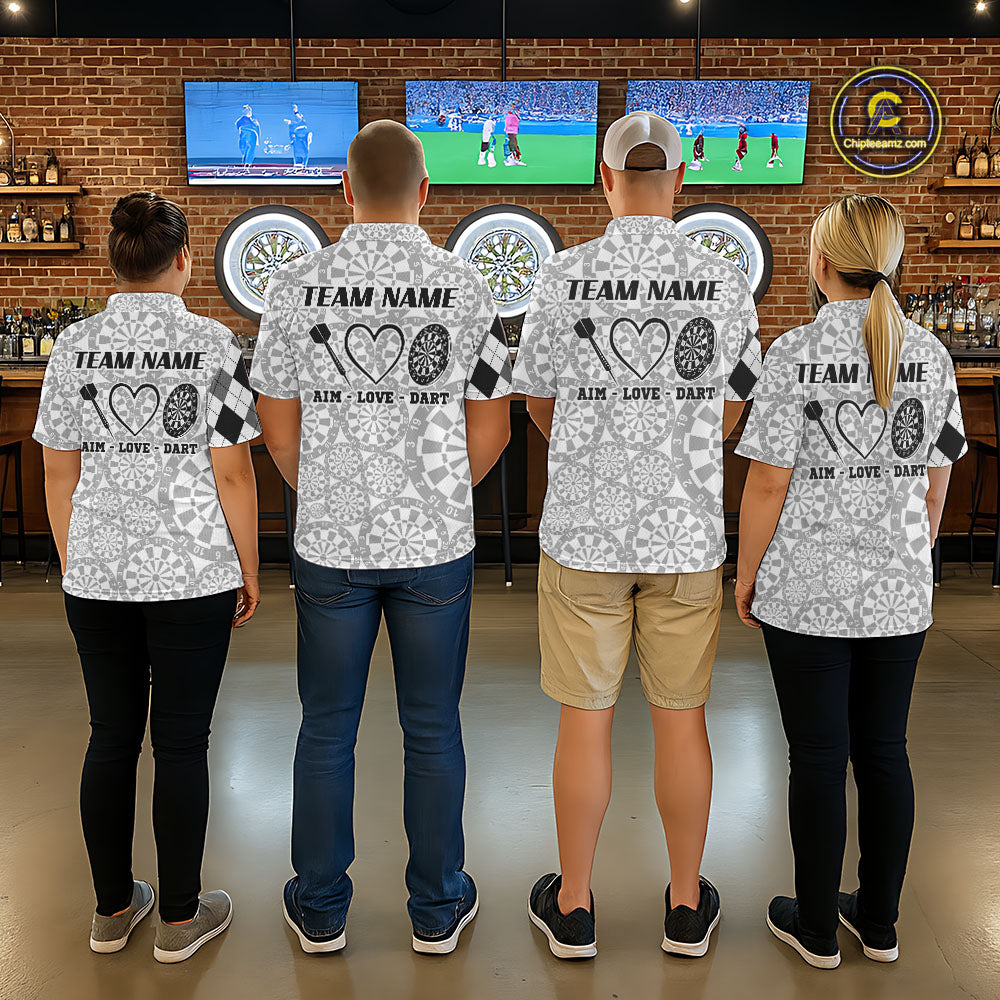 Aim Love Darts Custom Black Argyle Men Darts Polo & 1/4 Shirt, Funny Darts Shirts Dart Team Jersey TDM5662
