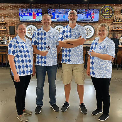Aim Love Darts Custom Blue Argyle Women Darts Polo & 1/4 Shirts, Funny Darts Shirts Dart Team Jersey TDM5663
