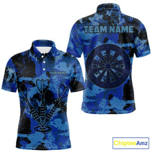 Load image into Gallery viewer, Custom Grunge Blue Camo Arrow Darts Shirts For Men, Retro Darts Jersey Team Polo &amp; 1/4 Zip TDM5664