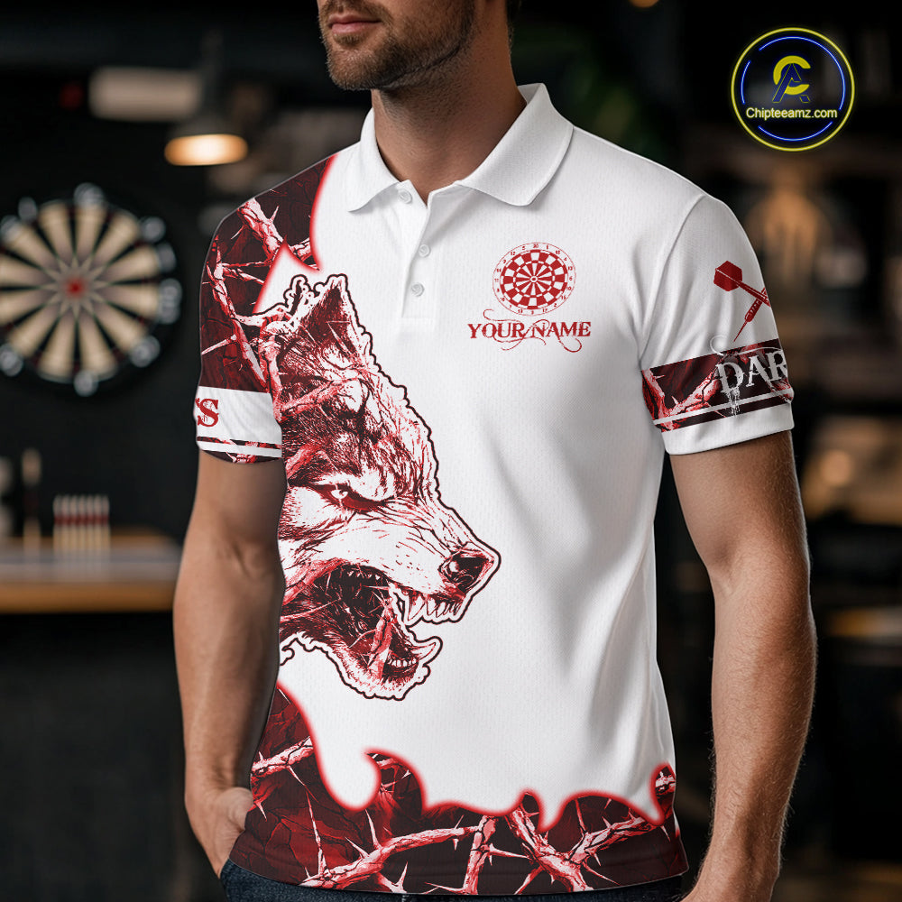 Red Thorny Camo Wolf Dart Shirts For Men Custom Camouflage Darts Jersey Team Polo & 1/4 Zip Shirt TDM5666
