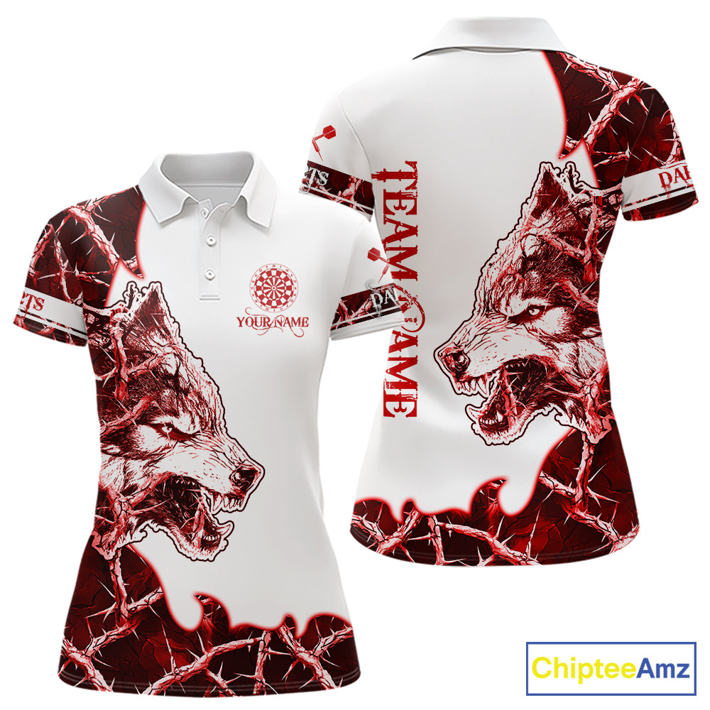 Red Thorny Camo Wolf Dart Shirts For Women Custom Camouflage Darts Jersey Team Polo & 1/4 Zip Shirt TDM5666