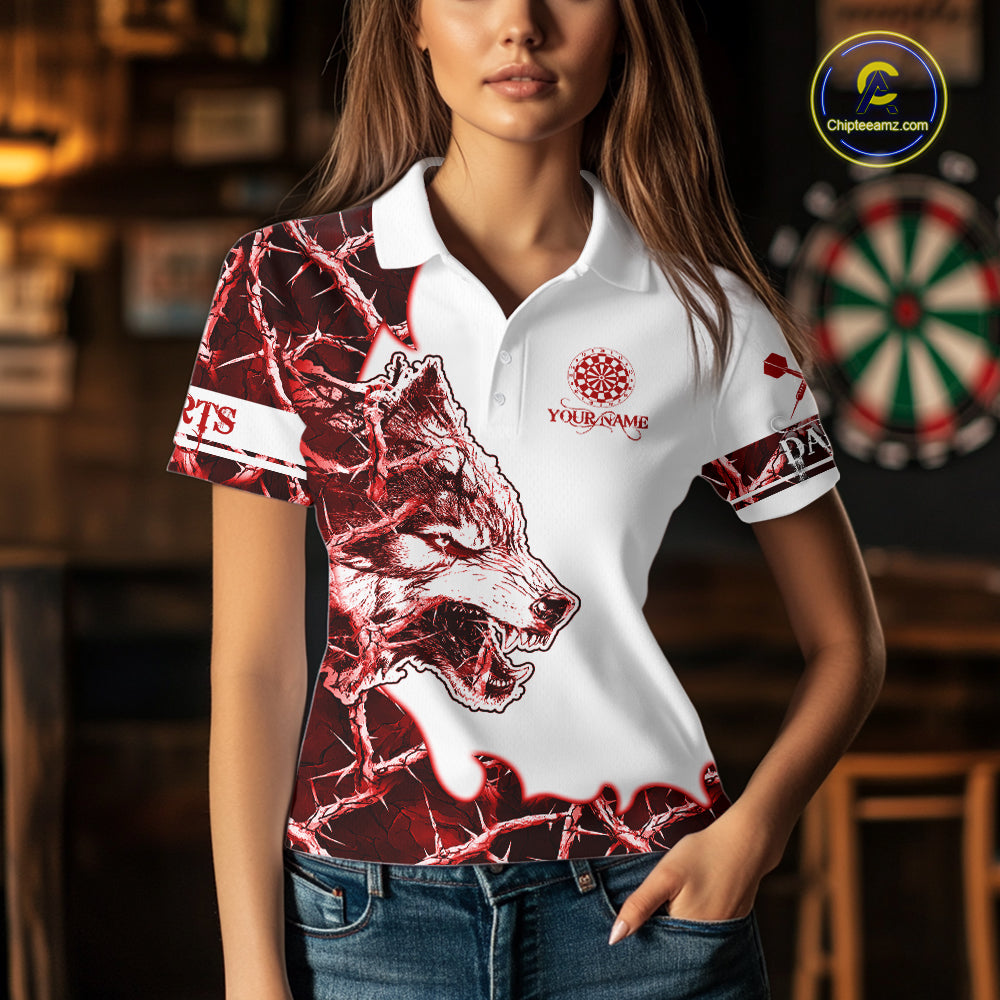 Red Thorny Camo Wolf Dart Shirts For Women Custom Camouflage Darts Jersey Team Polo & 1/4 Zip Shirt TDM5666
