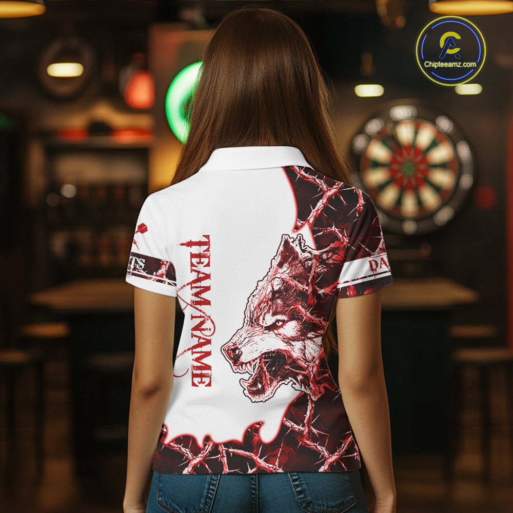 Red Thorny Camo Wolf Dart Shirts For Women Custom Camouflage Darts Jersey Team Polo & 1/4 Zip Shirt TDM5666