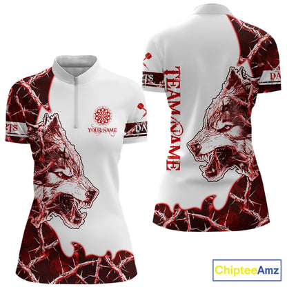 Red Thorny Camo Wolf Dart Shirts For Women Custom Camouflage Darts Jersey Team Polo & 1/4 Zip Shirt TDM5666