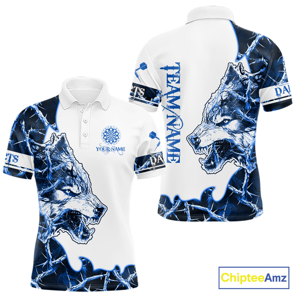 Blue Thorny Camo Wolf Dart Shirts For Men Custom Camouflage Darts Jersey Team Polo & 1/4 Zip Shirt TDM5667