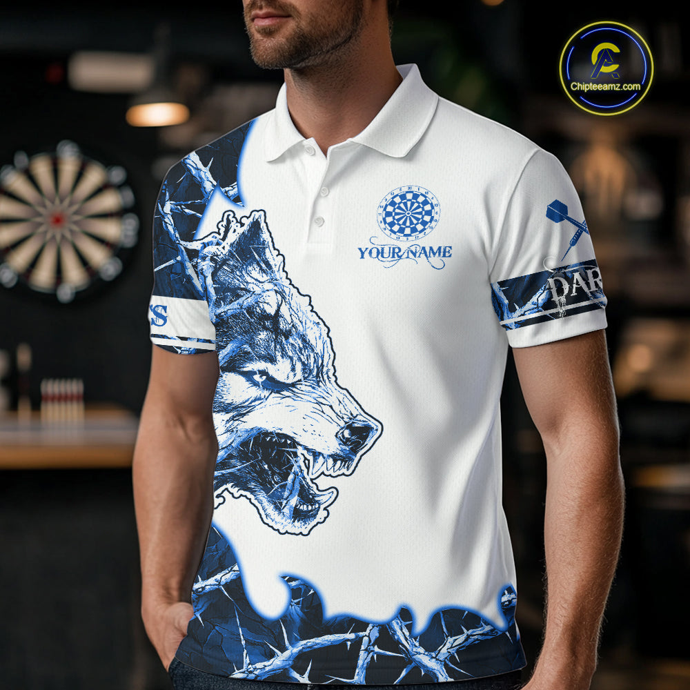 Blue Thorny Camo Wolf Dart Shirts For Men Custom Camouflage Darts Jersey Team Polo & 1/4 Zip Shirt TDM5667