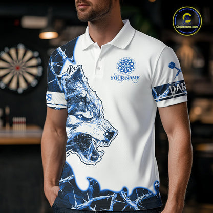 Blue Thorny Camo Wolf Dart Shirts For Men Custom Camouflage Darts Jersey Team Polo & 1/4 Zip Shirt TDM5667