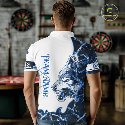 Blue Thorny Camo Wolf Dart Shirts For Men Custom Camouflage Darts Jersey Team Polo & 1/4 Zip Shirt TDM5667