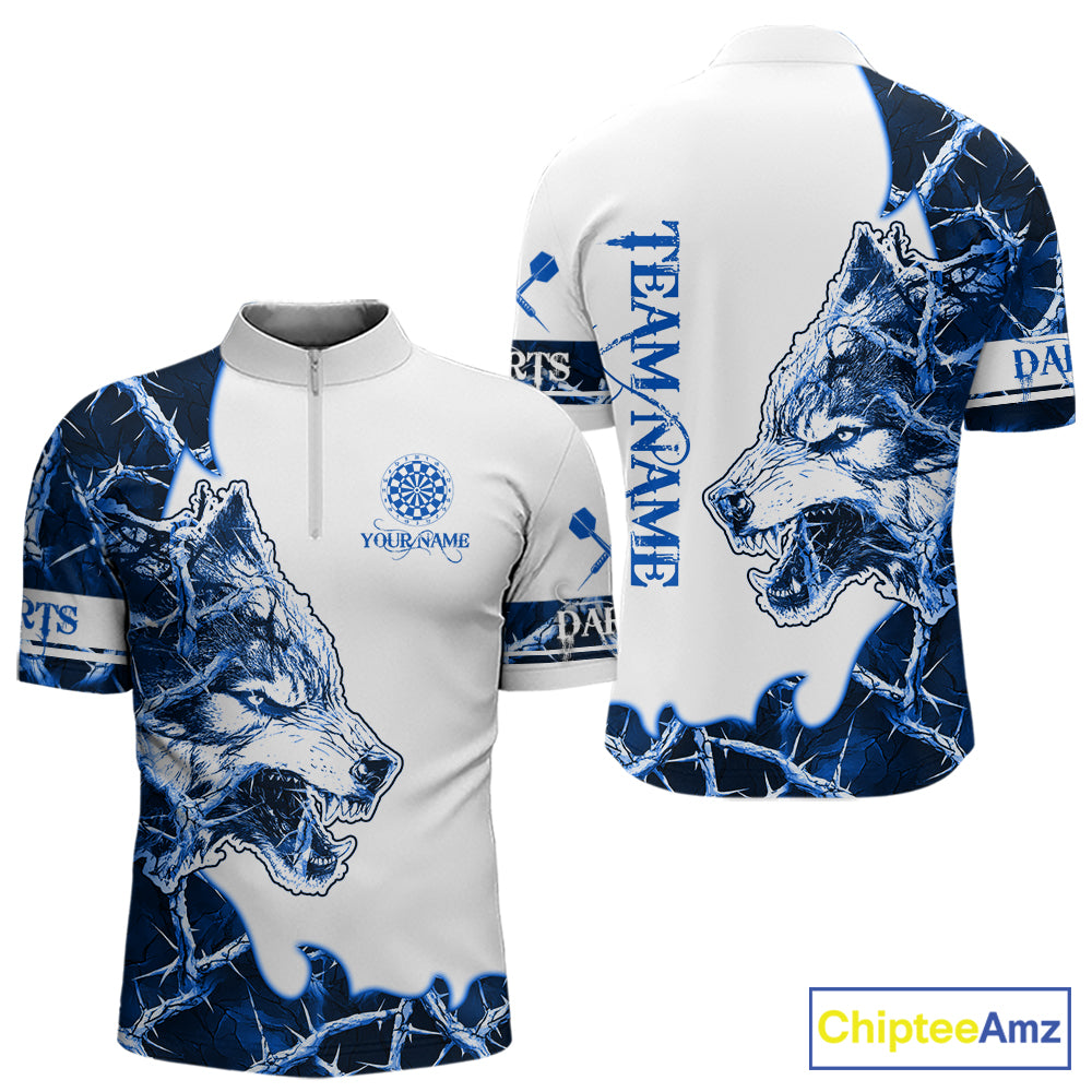 Blue Thorny Camo Wolf Dart Shirts For Men Custom Camouflage Darts Jersey Team Polo & 1/4 Zip Shirt TDM5667