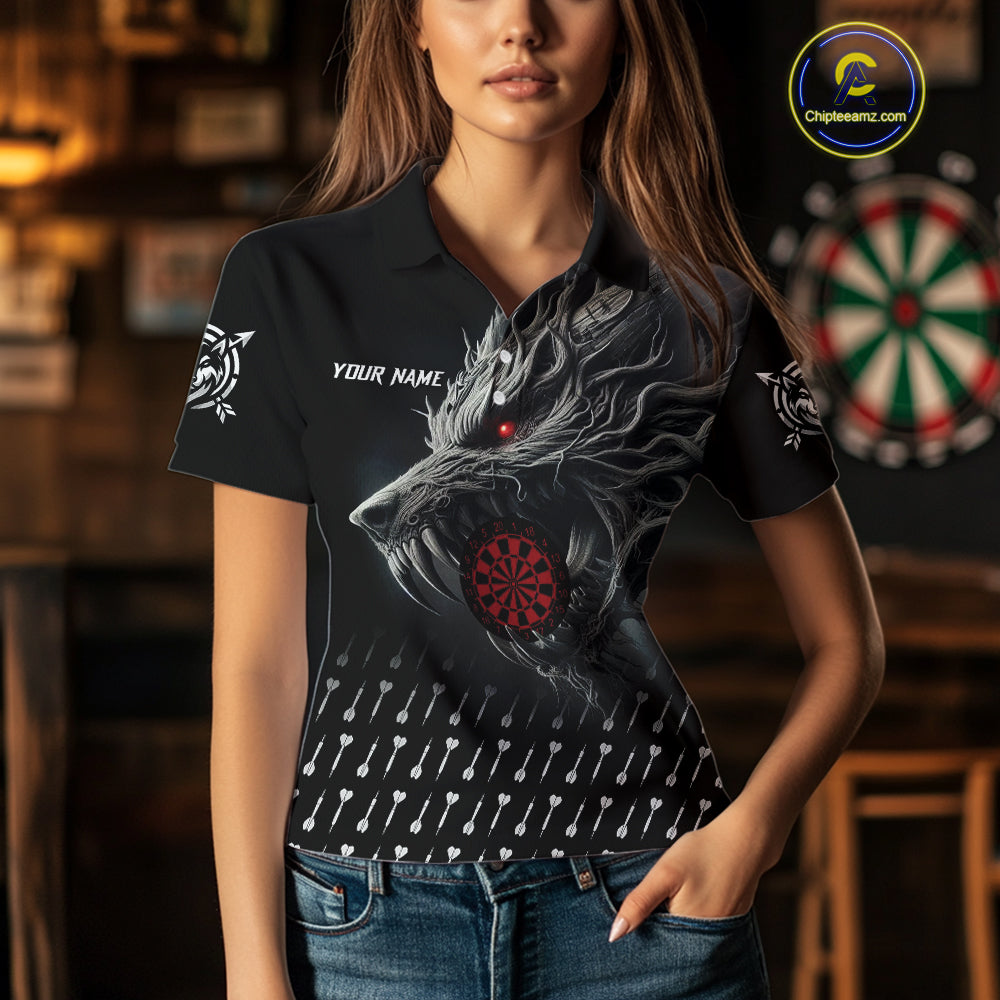 Personalized Viking 3D Wolf Dart Shirts For Women Custom Black Dart Team Jerseys Polo & Quarter Zip TDM3848