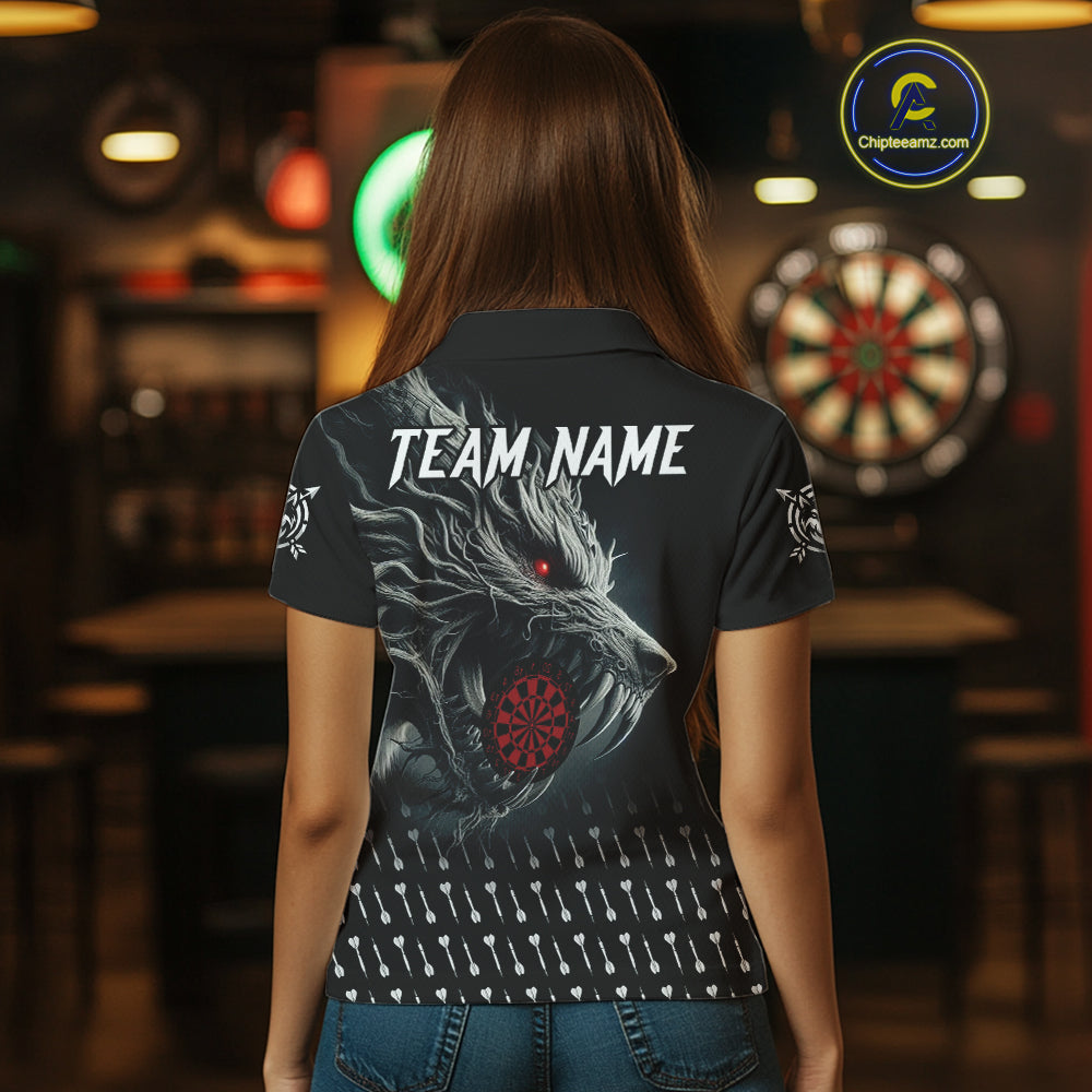 Personalized Viking 3D Wolf Dart Shirts For Women Custom Black Dart Team Jerseys Polo & Quarter Zip TDM3848