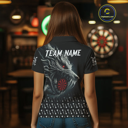 Personalized Viking 3D Wolf Dart Shirts For Women Custom Black Dart Team Jerseys Polo & Quarter Zip TDM3848