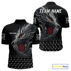 Personalized Viking 3D Wolf Dart Shirts For Men Custom Black Dart Team Jerseys Polo & Quarter Zip TDM3848