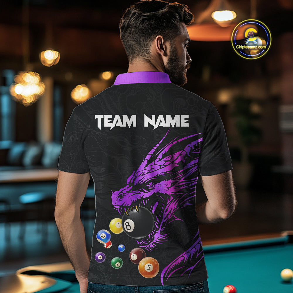 Personalized Purple Black Dragon Billiard Balls Pool Shirts For Men, Billiard League Team Jerseys TDM3851