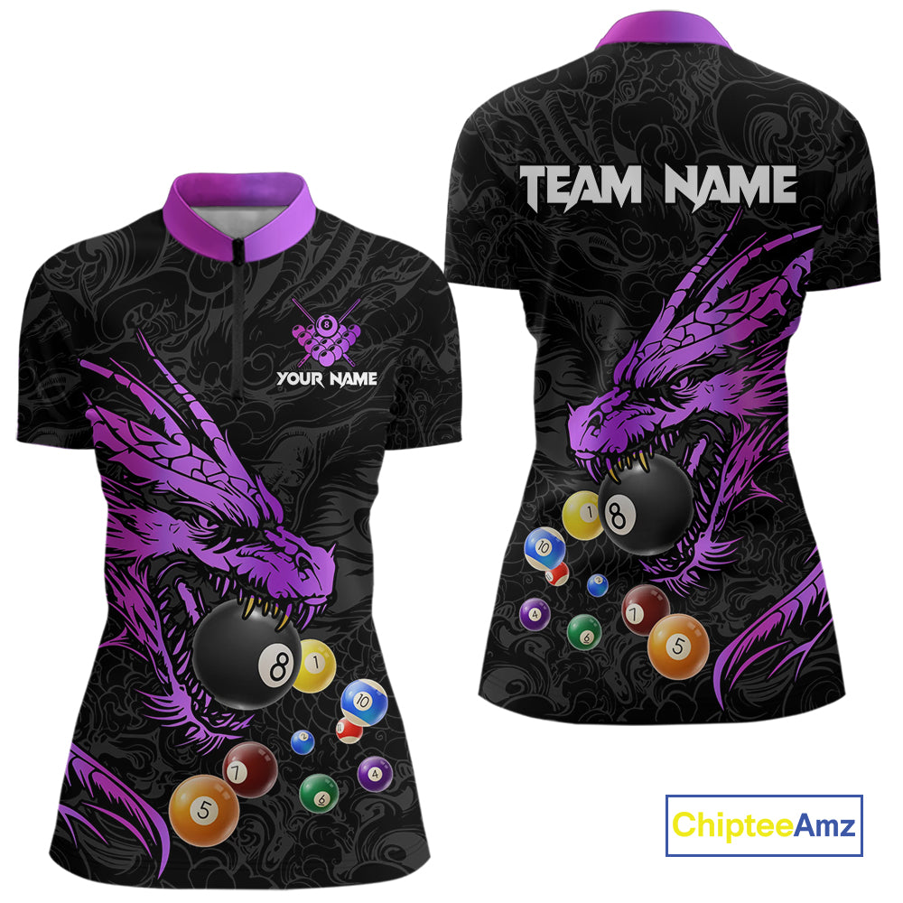 Personalized Purple Black Dragon Billiard Balls Pool Shirts For Women, Billiard League Team Jerseys TDM3851
