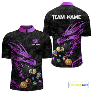 Personalized Purple Black Dragon Billiard Balls Pool Shirts For Men, Billiard League Team Jerseys TDM3851
