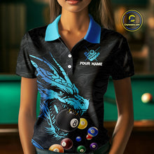 Load image into Gallery viewer, Personalized Black And Blue Dragon Billiard Balls Pool Shirts For Women, Billiard League Team Jersey TDM3852