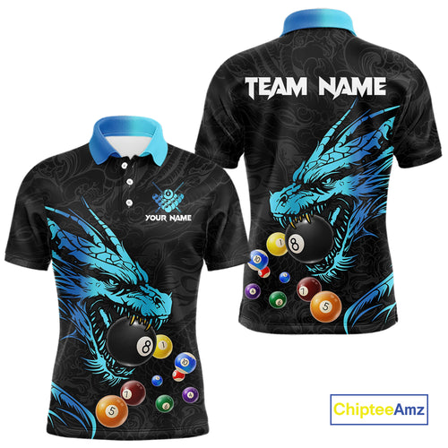Personalized Black And Blue Dragon Billiard Balls Pool Shirts For Men, Billiard League Team Jersey TDM3852