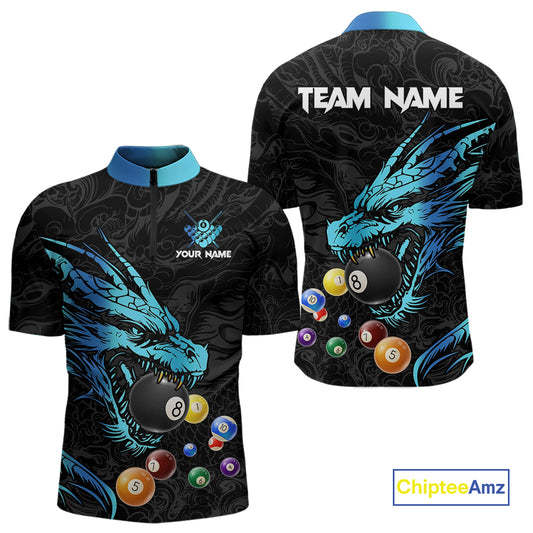 Personalized Black And Blue Dragon Billiard Balls Pool Shirts For Men, Billiard League Team Jersey TDM3852