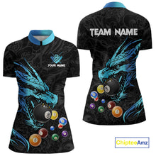 Load image into Gallery viewer, Personalized Black And Blue Dragon Billiard Balls Pool Shirts For Women, Billiard League Team Jersey TDM3852