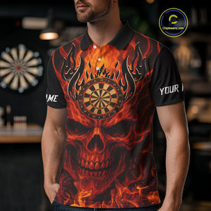 Orange Flaming Skull Men's Dart Jerseys Custom Dart Fire Lightning Darts Team Shirt Polo & 1/4 Zip TDM3856