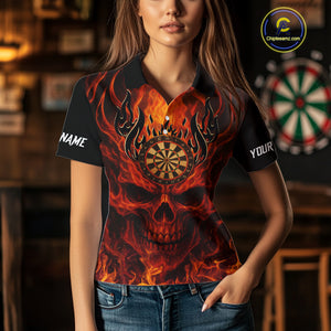 Orange Flaming Skull Women's Dart Jerseys Custom Dart Fire Lightning Darts Team Shirt Polo & 1/4 Zip TDM3856
