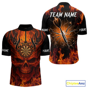 Orange Flaming Skull Men's Dart Jerseys Custom Dart Fire Lightning Darts Team Shirt Polo & 1/4 Zip TDM3856