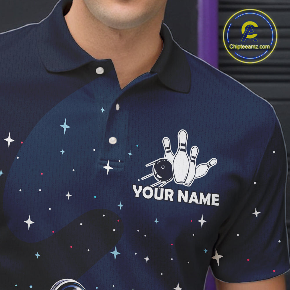 Custom Astronaut Galaxy Funny Bowling Jersey For Men, Bowling Polo & Quarter Zip Team Shirts TDM6273