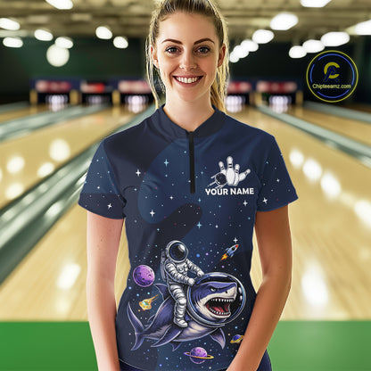 Custom Astronaut Galaxy Funny Bowling Jersey For Women, Bowling Polo & Quarter Zip Team Shirts TDM6273