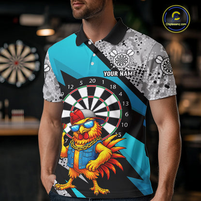 Personalized Rooster Funny Darts Shirt For Men Custom Darts Team Jersey Polo & 1/4 Zip |Blue TDM6279