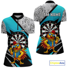 Load image into Gallery viewer, Personalized Rooster Funny Darts Shirt For Women Custom Darts Team Jersey Polo &amp; 1/4 Zip |Blue TDM6279