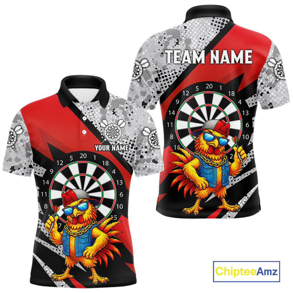 Personalized Rooster Funny Darts Shirt For Men Custom Darts Team Jersey Polo & 1/4 Zip |Red TDM6280