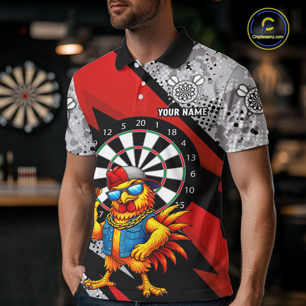 Personalized Rooster Funny Darts Shirt For Men Custom Darts Team Jersey Polo & 1/4 Zip |Red TDM6280