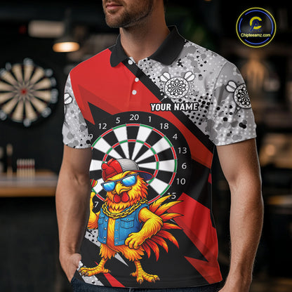 Personalized Rooster Funny Darts Shirt For Men Custom Darts Team Jersey Polo & 1/4 Zip |Red TDM6280