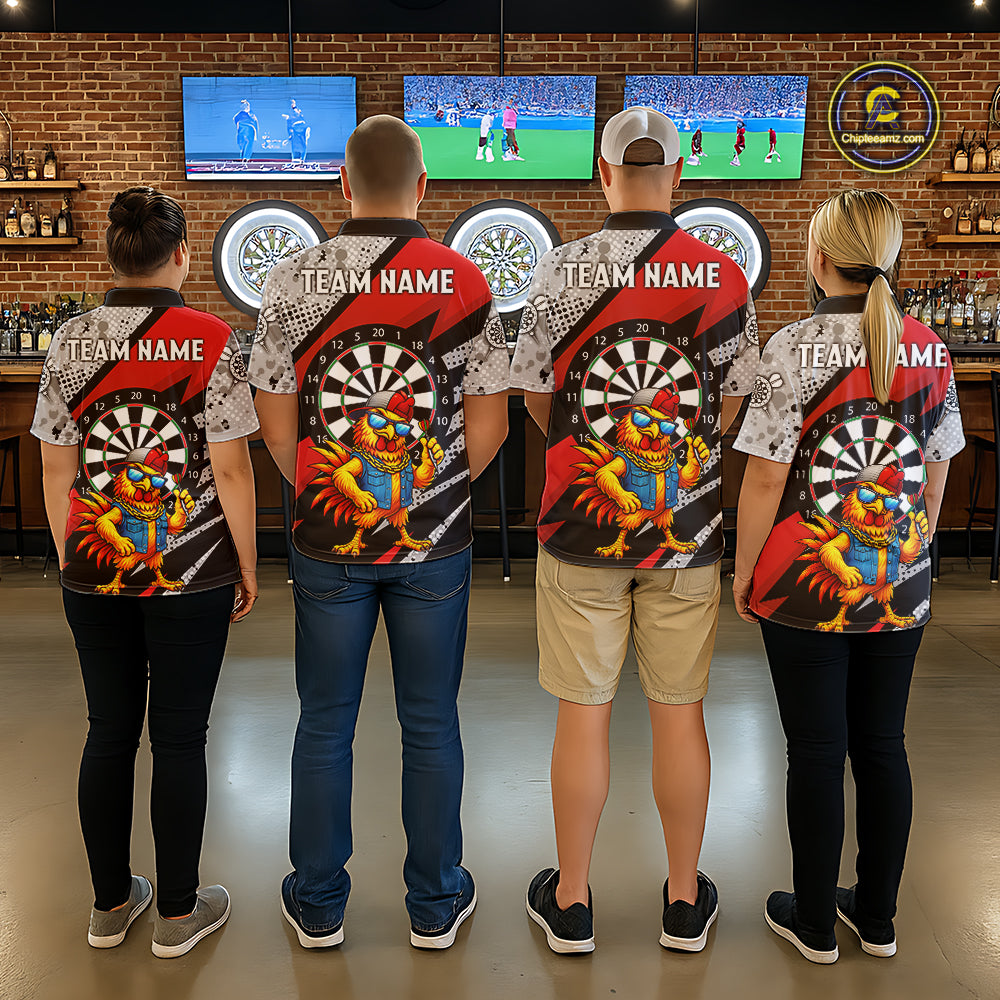 Personalized Rooster Funny Darts Shirt For Men Custom Darts Team Jersey Polo & 1/4 Zip |Red TDM6280
