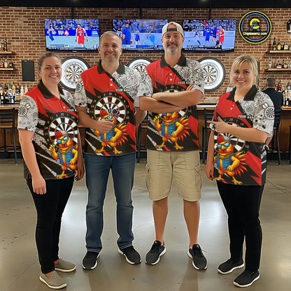 Personalized Rooster Funny Darts Shirt For Men Custom Darts Team Jersey Polo & 1/4 Zip |Red TDM6280