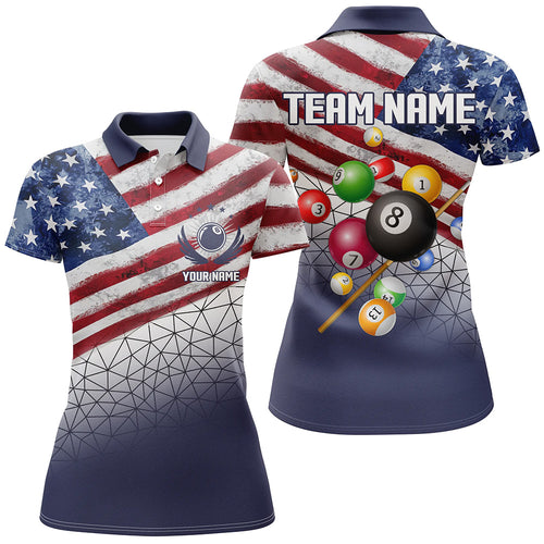 Customized US Flag 3D Billiard Balls Women Polo & Quarter-Zip Shirt, Patriotic Billiard Jersey Attire TDM1771