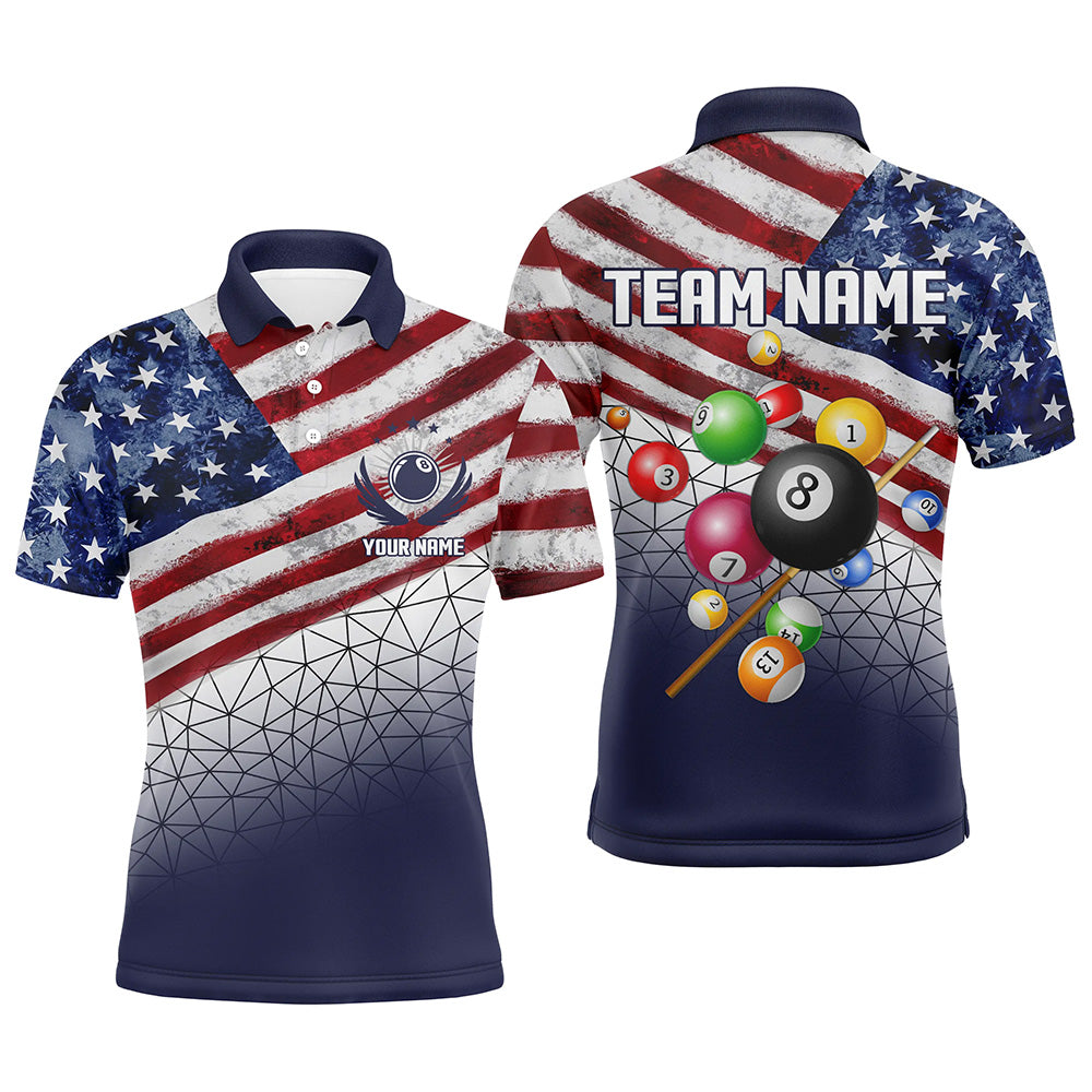 Customized Us Flag 3D Billiard Balls Men Polo & Quarter-Zip Shirt, Patriotic Billiard Jersey Attire TDM1771