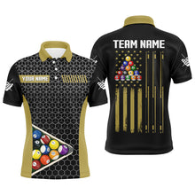 Load image into Gallery viewer, Personalized Retro American Flag Billiard Pool Shirts For Men Custom Yellow Black Billiard Jerseys TDM2172