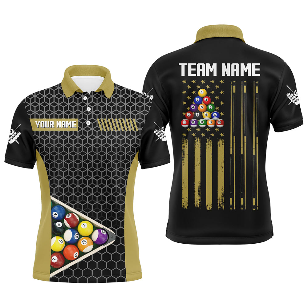 Personalized Retro American Flag Billiard Pool Shirts For Men Custom Yellow Black Billiard Jerseys TDM2172