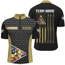 Load image into Gallery viewer, Personalized Retro American Flag Billiard Pool Shirts For Men Custom Yellow Black Billiard Jerseys TDM2172