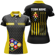 Load image into Gallery viewer, Personalized Retro US Flag 9 Ball Pool Billiard Shirts For Women Custom Yellow Black Billiard Jerseys TDM2173